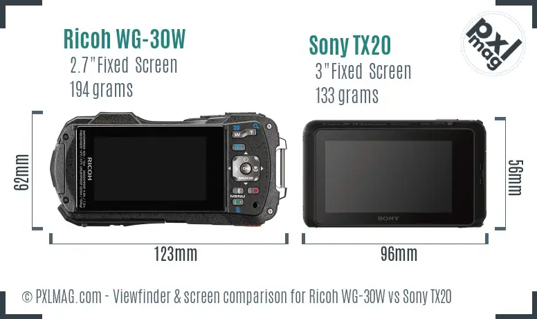 Ricoh WG-30W vs Sony TX20 Screen and Viewfinder comparison