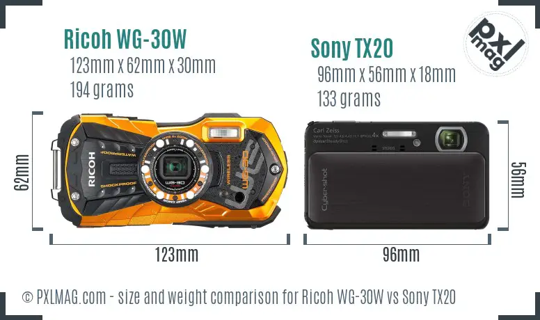 Ricoh WG-30W vs Sony TX20 size comparison