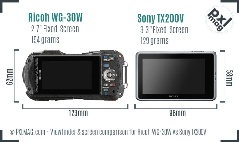 Ricoh WG-30W vs Sony TX200V Screen and Viewfinder comparison