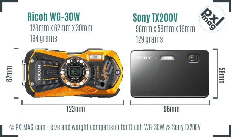 Ricoh WG-30W vs Sony TX200V size comparison