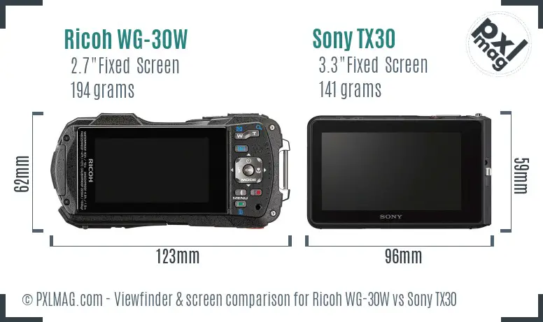 Ricoh WG-30W vs Sony TX30 Screen and Viewfinder comparison