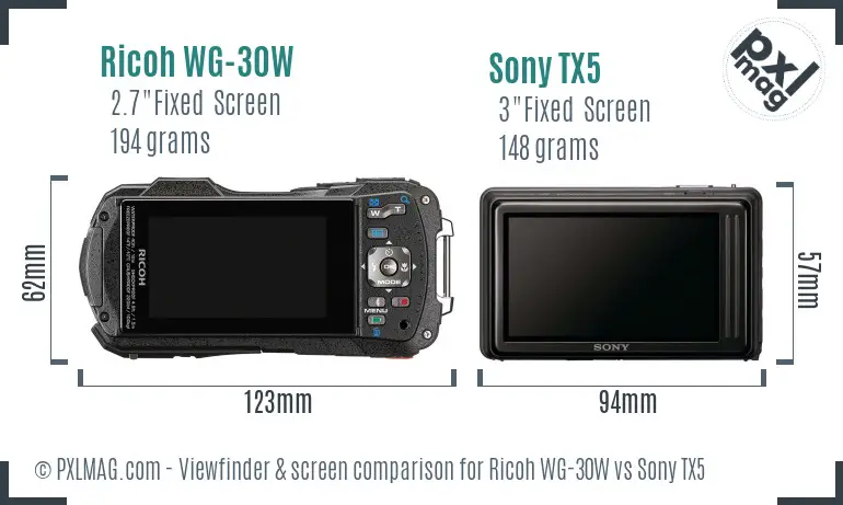 Ricoh WG-30W vs Sony TX5 Screen and Viewfinder comparison