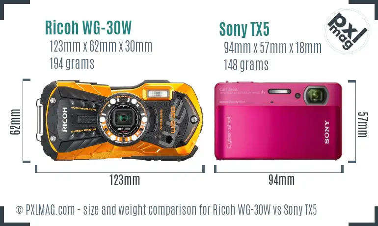 Ricoh WG-30W vs Sony TX5 size comparison