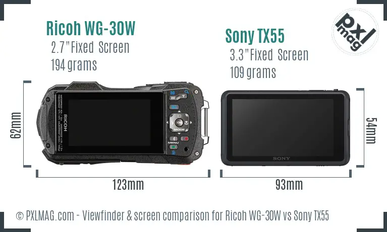 Ricoh WG-30W vs Sony TX55 Screen and Viewfinder comparison