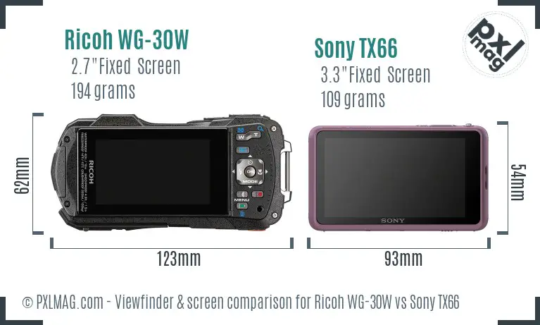 Ricoh WG-30W vs Sony TX66 Screen and Viewfinder comparison