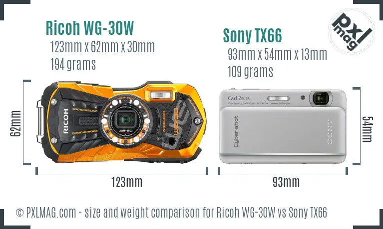 Ricoh WG-30W vs Sony TX66 size comparison