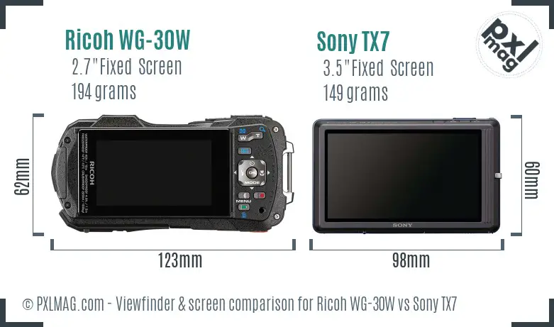 Ricoh WG-30W vs Sony TX7 Screen and Viewfinder comparison