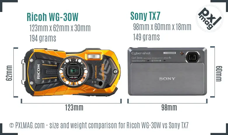 Ricoh WG-30W vs Sony TX7 size comparison