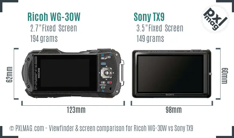 Ricoh WG-30W vs Sony TX9 Screen and Viewfinder comparison