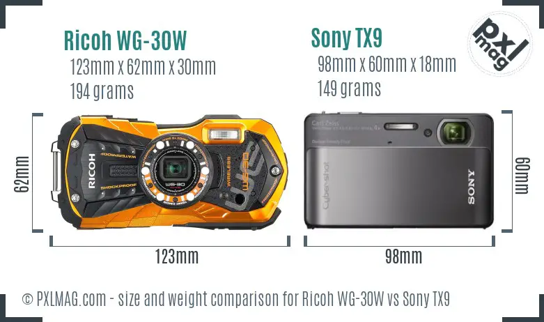 Ricoh WG-30W vs Sony TX9 size comparison