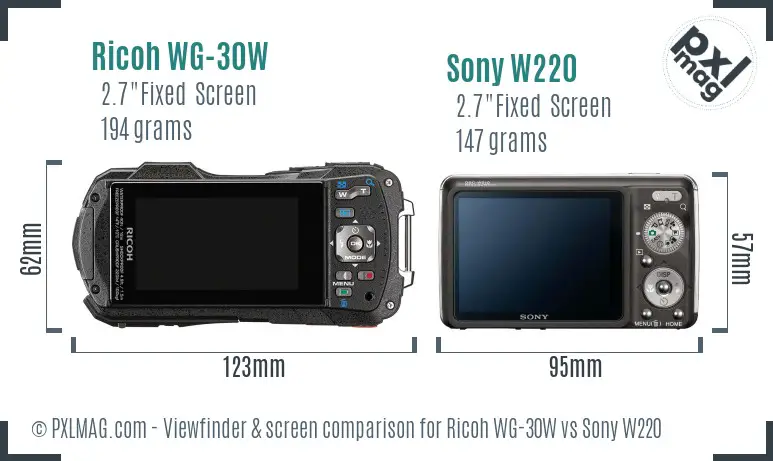 Ricoh WG-30W vs Sony W220 Screen and Viewfinder comparison