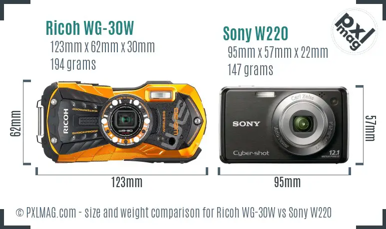 Ricoh WG-30W vs Sony W220 size comparison