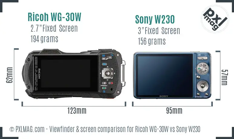 Ricoh WG-30W vs Sony W230 Screen and Viewfinder comparison
