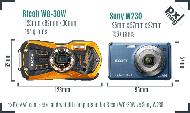 Ricoh WG-30W vs Sony W230 size comparison