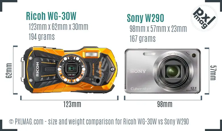 Ricoh WG-30W vs Sony W290 size comparison