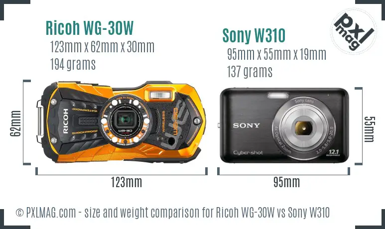 Ricoh WG-30W vs Sony W310 size comparison