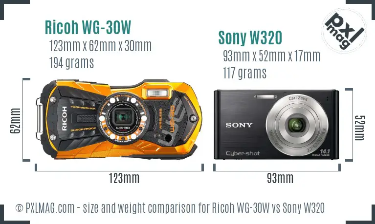 Ricoh WG-30W vs Sony W320 size comparison