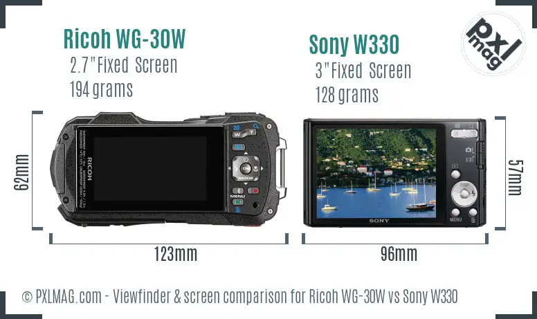 Ricoh WG-30W vs Sony W330 Screen and Viewfinder comparison