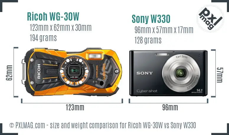 Ricoh WG-30W vs Sony W330 size comparison