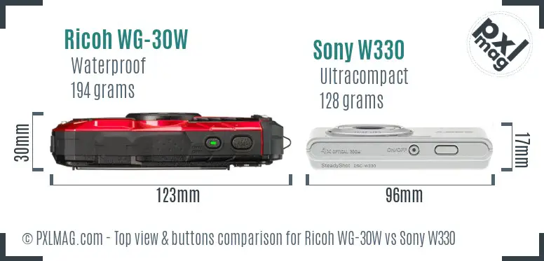 Ricoh WG-30W vs Sony W330 top view buttons comparison