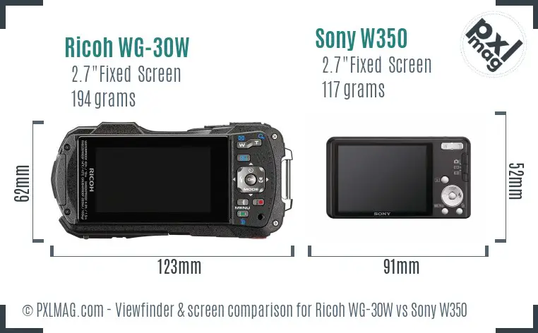 Ricoh WG-30W vs Sony W350 Screen and Viewfinder comparison