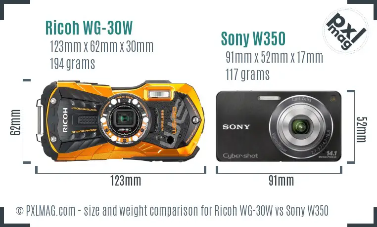 Ricoh WG-30W vs Sony W350 size comparison