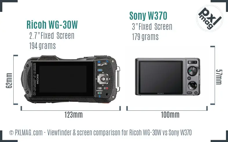 Ricoh WG-30W vs Sony W370 Screen and Viewfinder comparison