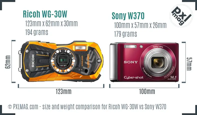 Ricoh WG-30W vs Sony W370 size comparison