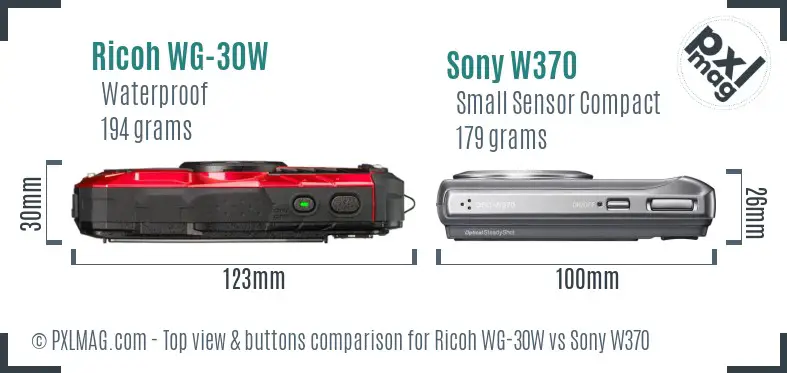 Ricoh WG-30W vs Sony W370 top view buttons comparison