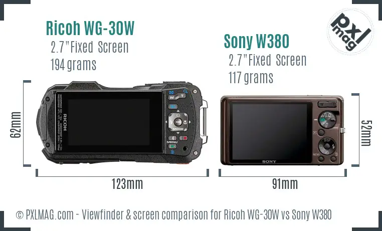 Ricoh WG-30W vs Sony W380 Screen and Viewfinder comparison