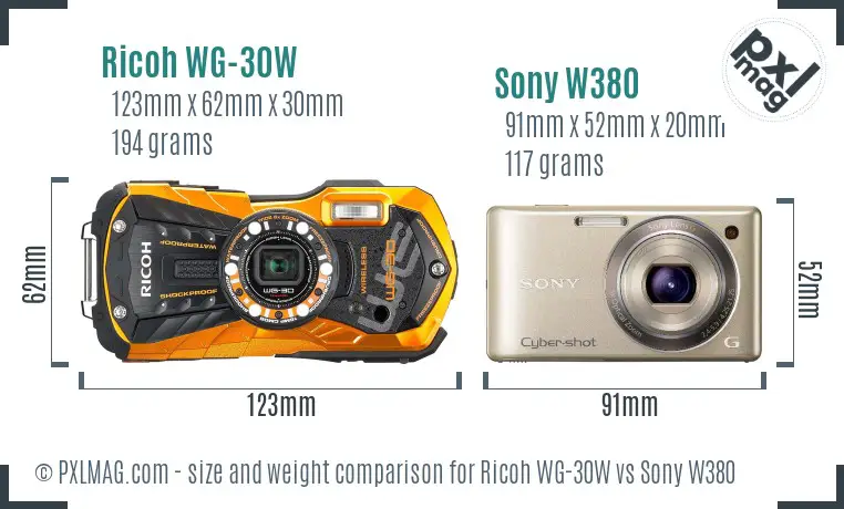 Ricoh WG-30W vs Sony W380 size comparison