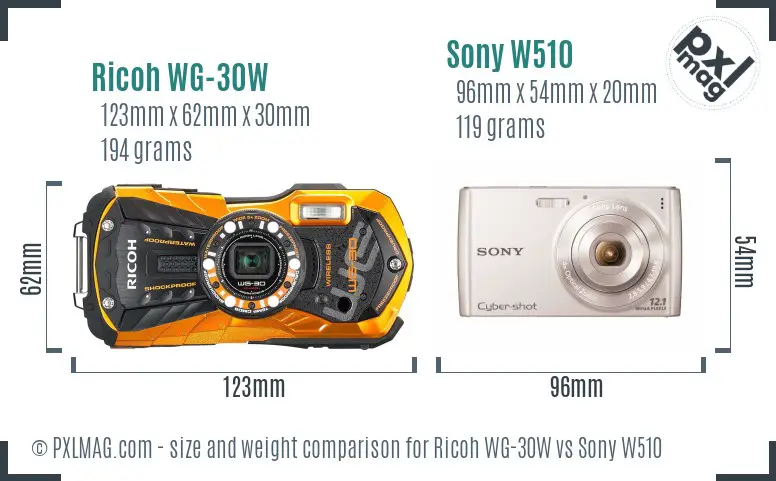 Ricoh WG-30W vs Sony W510 size comparison