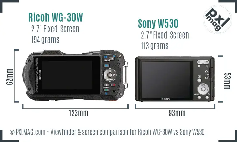 Ricoh WG-30W vs Sony W530 Screen and Viewfinder comparison