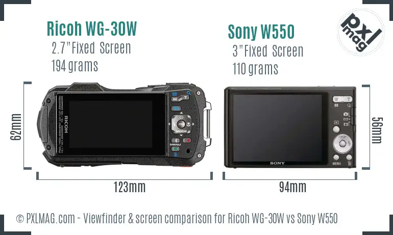 Ricoh WG-30W vs Sony W550 Screen and Viewfinder comparison