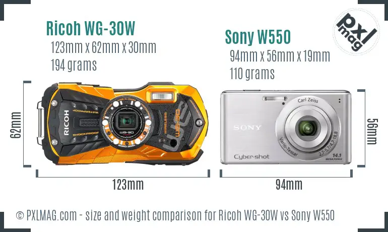 Ricoh WG-30W vs Sony W550 size comparison