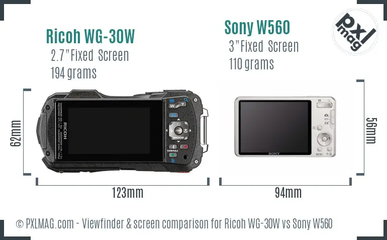 Ricoh WG-30W vs Sony W560 Screen and Viewfinder comparison