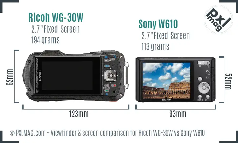 Ricoh WG-30W vs Sony W610 Screen and Viewfinder comparison