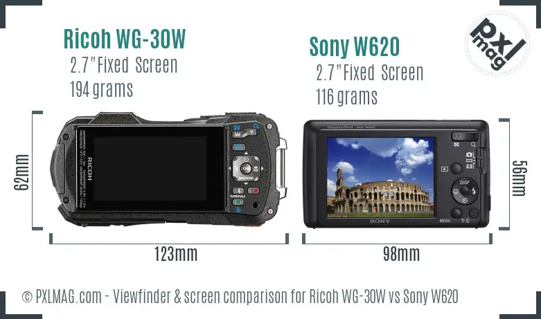 Ricoh WG-30W vs Sony W620 Screen and Viewfinder comparison