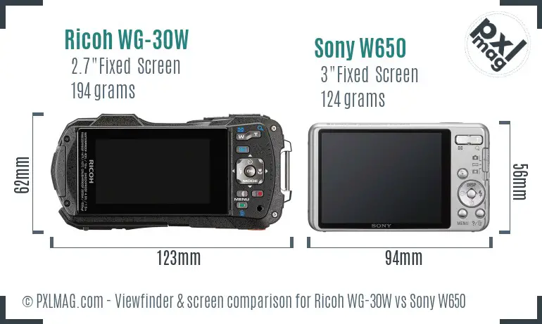 Ricoh WG-30W vs Sony W650 Screen and Viewfinder comparison