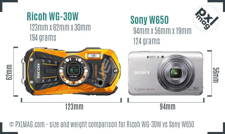 Ricoh WG-30W vs Sony W650 size comparison