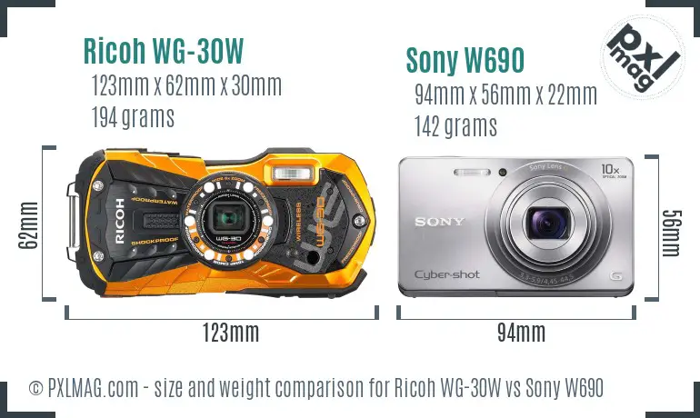 Ricoh WG-30W vs Sony W690 size comparison