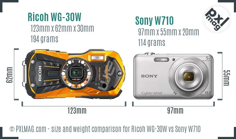 Ricoh WG-30W vs Sony W710 size comparison