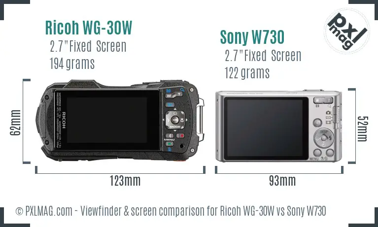Ricoh WG-30W vs Sony W730 Screen and Viewfinder comparison