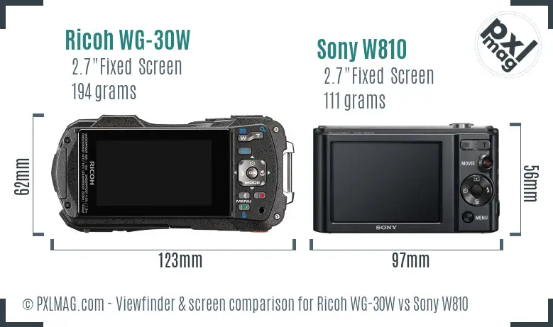 Ricoh WG-30W vs Sony W810 Screen and Viewfinder comparison