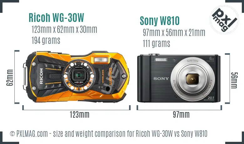 Ricoh WG-30W vs Sony W810 size comparison