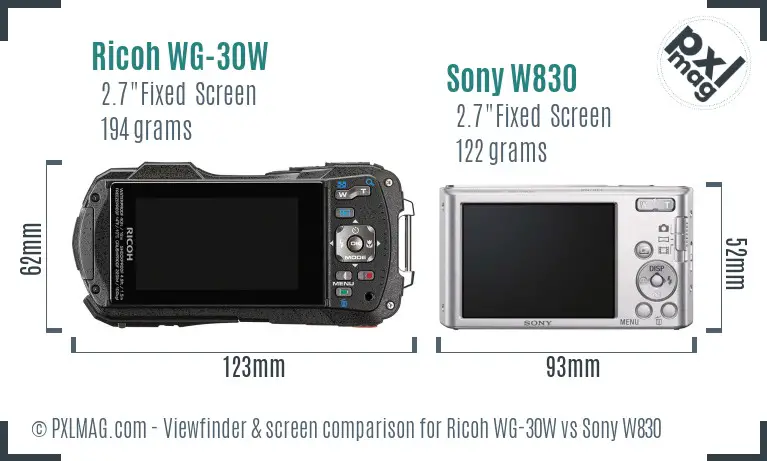 Ricoh WG-30W vs Sony W830 Screen and Viewfinder comparison