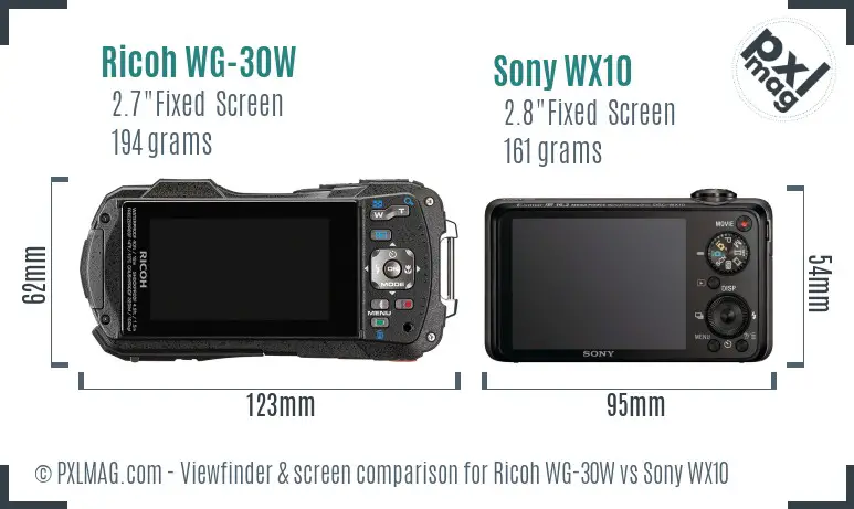 Ricoh WG-30W vs Sony WX10 Screen and Viewfinder comparison