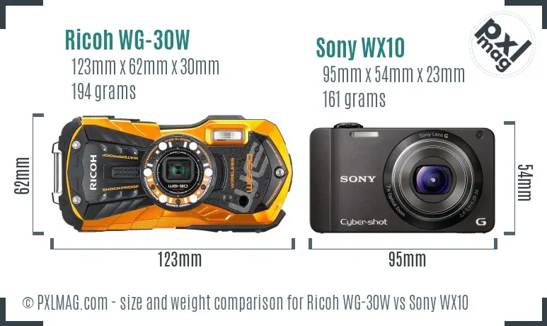 Ricoh WG-30W vs Sony WX10 size comparison