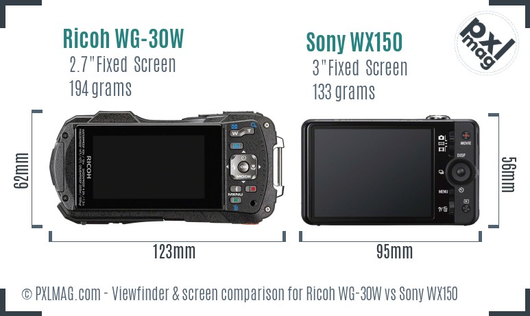 Ricoh WG-30W vs Sony WX150 Screen and Viewfinder comparison