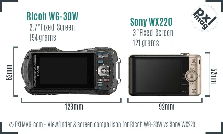 Ricoh WG-30W vs Sony WX220 Screen and Viewfinder comparison
